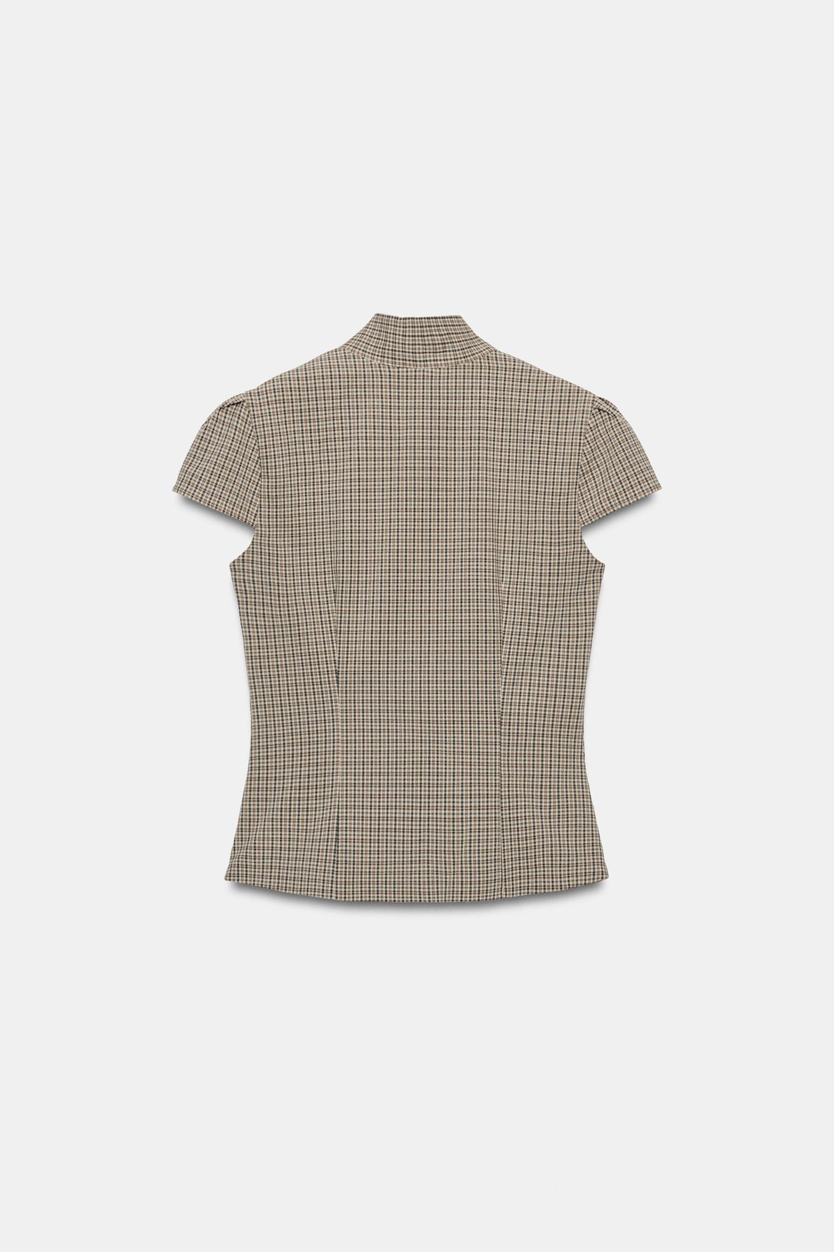 Top entallado de doble botonadura — Cuadros beige