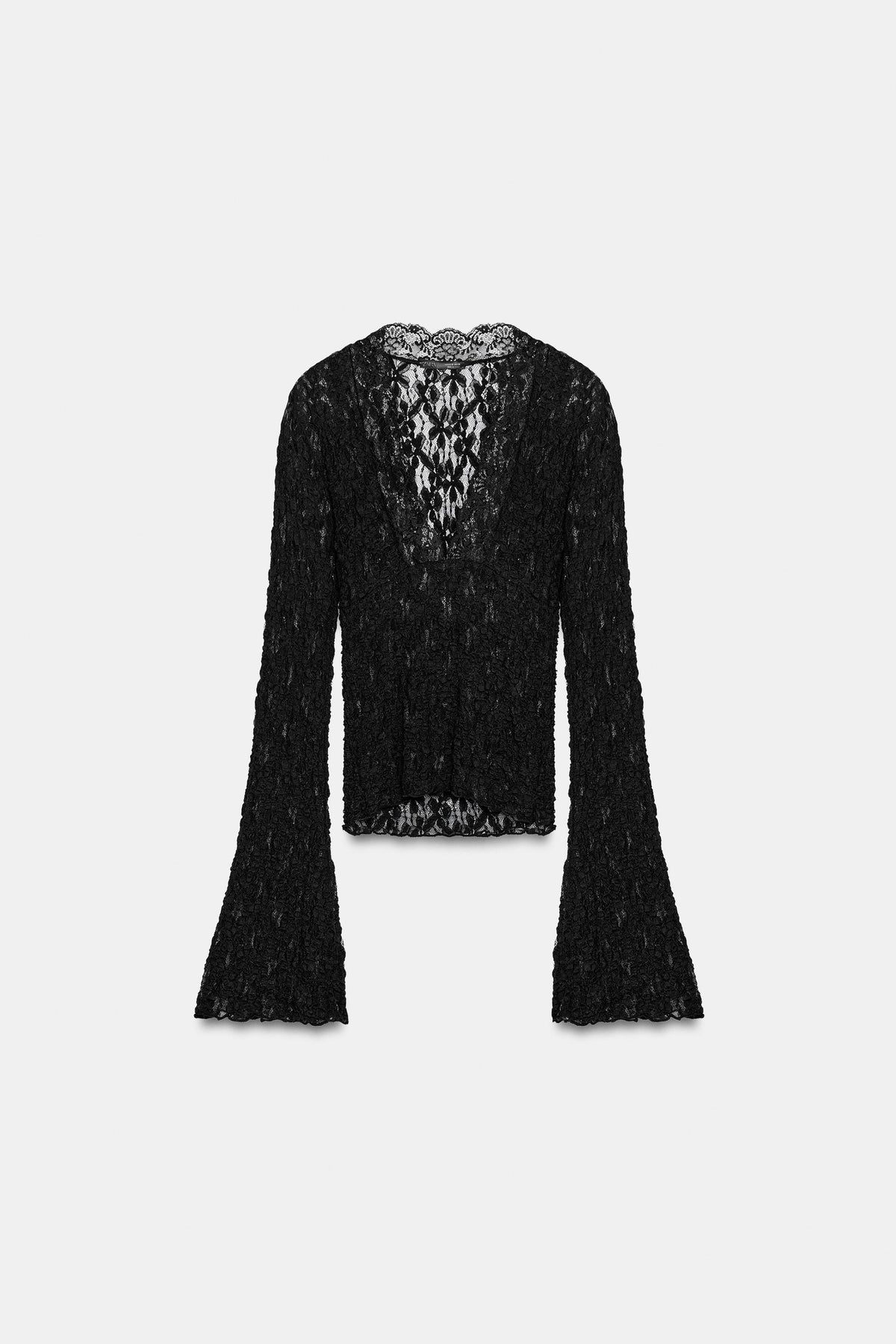 Top de encaje con manga acampanada — Negro