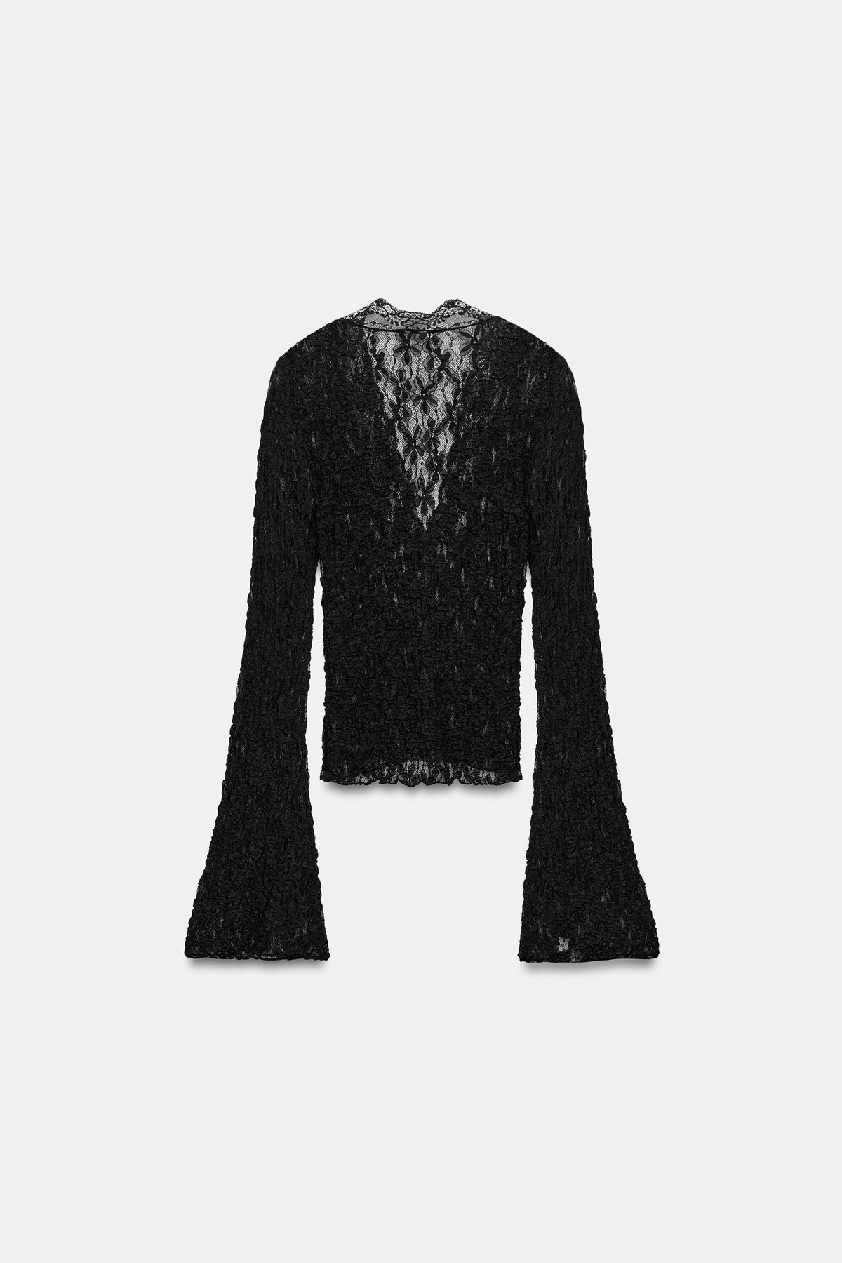 Top de encaje con manga acampanada — Negro
