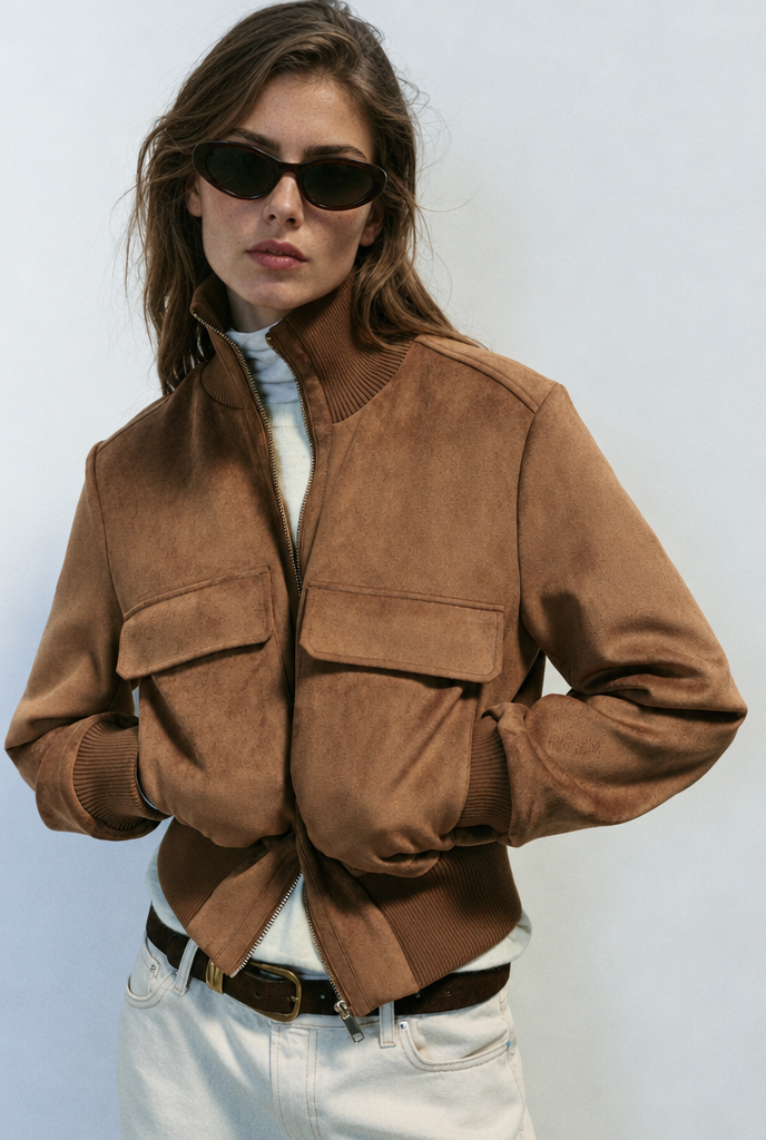 Bomber efecto ante con bolsillos — Camel